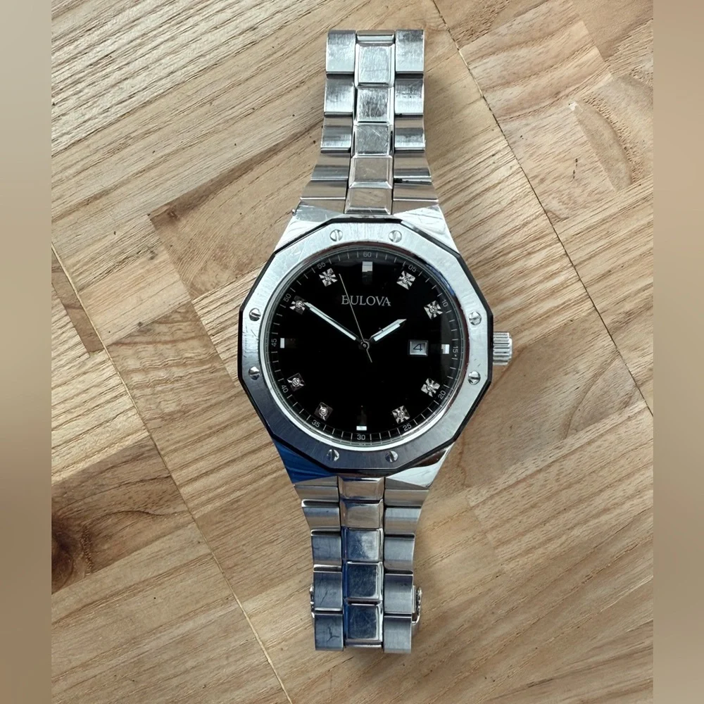 Bulova Classic Diamond Markers Men’s Watch Black Dial Stainless Bracelet Date